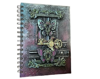 A5 Notebook, Altered notebook, Lined notebook, A5 altered notebook cover.