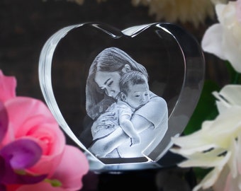 3DLaserGifts® New Mom Personalized Gift, Laser Etched Art, Gift for Grandma, Gift for First Mothers Day, Home Decor | 3D Photo Crystal Love