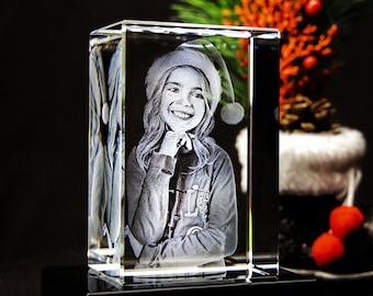 Retrato navideño de regalo para padres, foto personalizada en 3D de cristal, recuerdo fotográfico navideño para niños