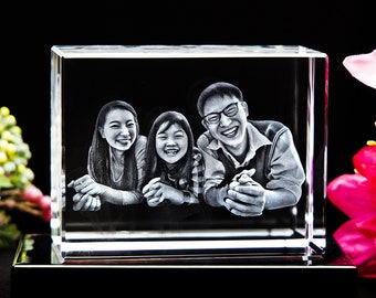 3D Laser Gifts® Personalized Gift for Parents, Custom Engraved Picture, Laser Etch Print, Tabletop Home Decor | 3D Photo Crystal Classic