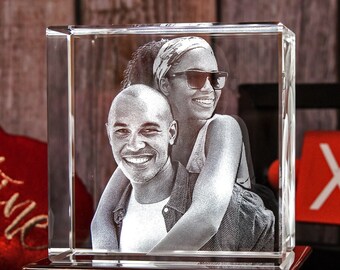 Regalo de San Valentín para él, foto personalizada en cristal 3D, recuerdo con retrato grabado a medida