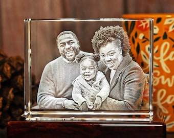 3D Laser Gifts® Custom Father's Day Portrait Glass, Laser Etched Print, Gift for Dad, Unique Housewarming Decor | 3D Photo Crystal Classic