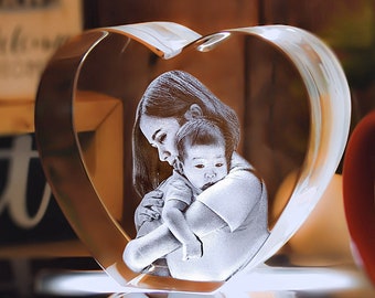 3DLaserGifts® Regalo personalizzato per la mamma, Regali per la prima festa della mamma, Regali per la nonna, Regali Decorazioni per la casa da tavolo / Foto 3D Crystal Love