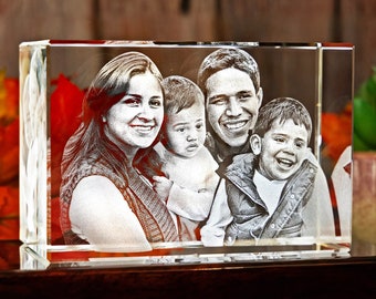 3D Laser Gifts® Custom Holiday Decor, Personalized Gift, Family Portrait, Laser Etched Picture, Seasonal Decor | 3D Photo Crystal Classic