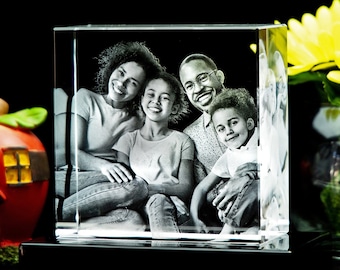 Regalo grabado para el Día de la Madre, foto familiar personalizada en 3D de cristal, grabado en calidad 4K HD.