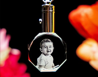 Fathers Day Keychain with Baby Picture, Personalized Photo Crystal Keyring, New Dad Gift