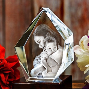 Custom 3D Photo Crystal, Mothers Day Gift, New Parents, 4K HD Laser Etched Glass, First Baby, Gift for Grandma | 3D Photo Crystal Prestige