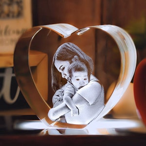 3D Laser Gifts® Personalized Laser Etched Gift, Gifts for Grandma, Gift for First Mothers Day, Tabletop Home Decor | 3D Photo Crystal Love