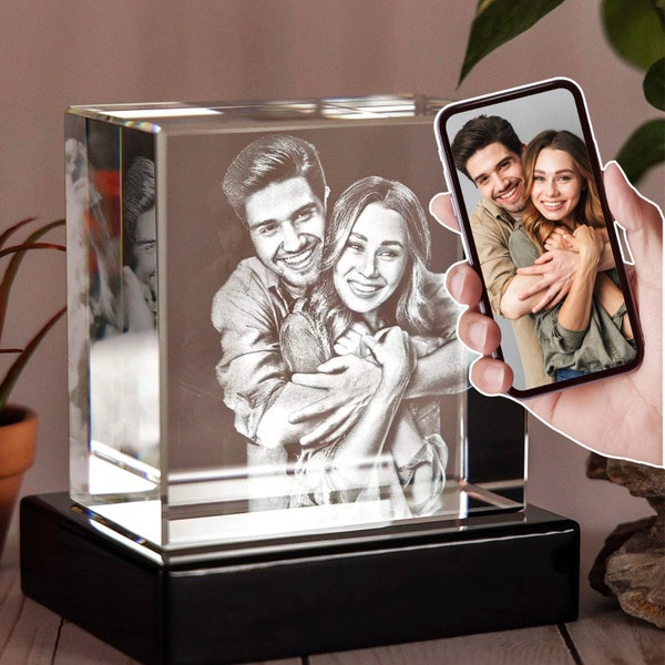 Personalized Valentine's Day Gift for Him, Unique Room Decor, Custom Engraved Glass, Laser Etched Print | 3D Photo Crystal Decor