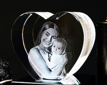 Regalo personalizzato per la festa del papà da parte della figlia, decorazione per il soggiorno, regalo con foto personalizzata, immagine olografica, regalo per lui / cuore di cristallo con foto 3D