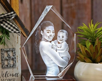 Regalo personalizado para mamá, recuerdo de cristal con retrato familiar en 3D personalizado