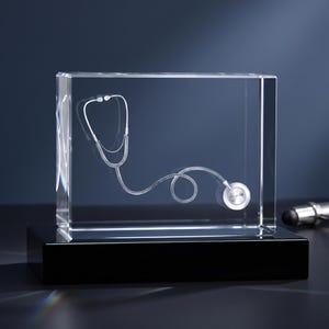 Regalo médico personalizado para médicos, figura de cristal con estetoscopio grabado en 3D, decoración de agradecimiento para enfermeras - Rectangular