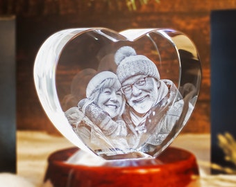 Personalized Crystal Gift, Custom Holiday Decor, Laser Etched Portrait, Gift for Her, Gift for Grandma | 3DLaserGifts Photo Crystal Love