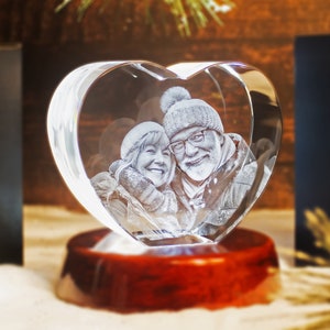 Personalized Crystal Gift, Custom Holiday Decor, Laser Etched Portrait, Gift for Her, Gift for Grandma | 3DLaserGifts Photo Crystal Love