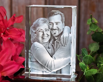 3D Laser Gifts® Mothers Day Photo Glass, Custom Engraved Picture, Mother in Law, Gift For Grandma, Gift for Her | 3D Photo Crystal Classic