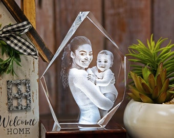 3DLaserGifts® Custom Mothers Day Portrait, Custom Gift, New Mom Gift, 3D Family Portrait, Push Gift for Wife | 3D Photo Crystal Prestige