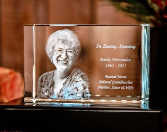 3DLaserGifts® Memorial Plaque Remembrance Gift, Sympathy & Mourning, Custom Picture, Laser Etched Glass, Loved Ones | 3D Crystal Classic