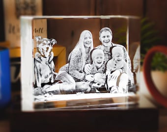 Personalized 3D Photo Crystal, Laser Etched Picture, Custom Family Portrait, Tabletop Decor, Wedding Gift Idea | 3D Crystal Photo Classic