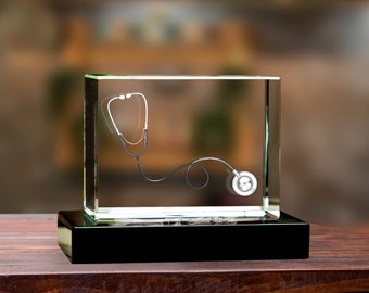 Doctor Gift, Stethoscope Art, New Office Decor, Medic Tools, Engraved Art, Laser Etched Print, Retirement Gift | 3D Photo Crystal Classic