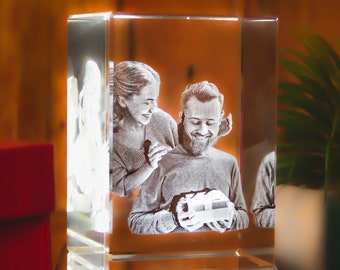 3D Laser Gifts® Personalized Birthday Gift, Laser Etched Portrait, Handmade Gift, Custom Picture, Crystal Decor | 3D Photo Crystal Classic