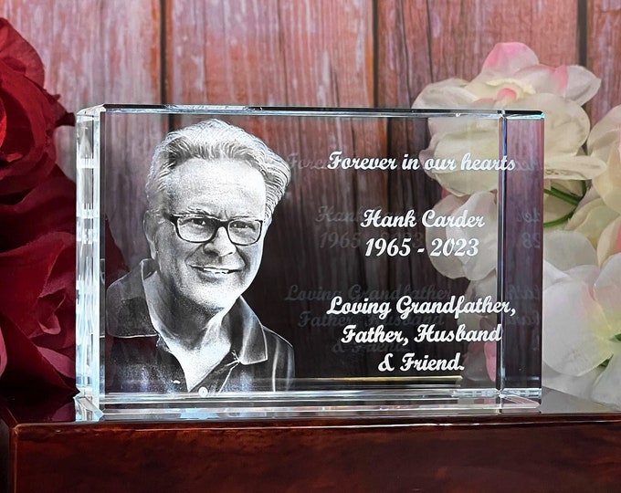 3DLaserGifts® Personalized Memorial Plaque, Custom Picture, Handmade Gifts, Laser Etched Glass, Loss of Loved one | 3D Crystal Classic