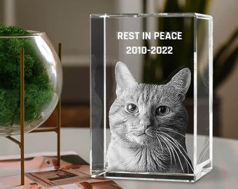 Custom Pet Memorial Gift, Personalized Gift, Pet Lovers Handmade Photo Gift, Memorial Stone, Laser Etched Glass | 3D Photo Crystal Classic