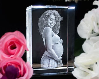 3D Laser Gifts® Personalized First Mother's Day Photo Glass, Laser Etched Print, Gift for New Mom, Gift for Wife | 3D Photo Crystal Classic