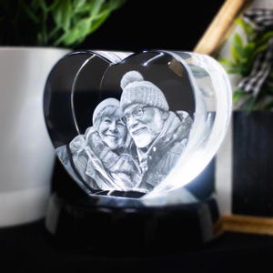 Personalized 3D Photo Crystal, Anniversary Gift for Grandma, Travel Lovers, 4K HD Engraving, Couple Holiday Gift | 3D Photo Crystal Heart