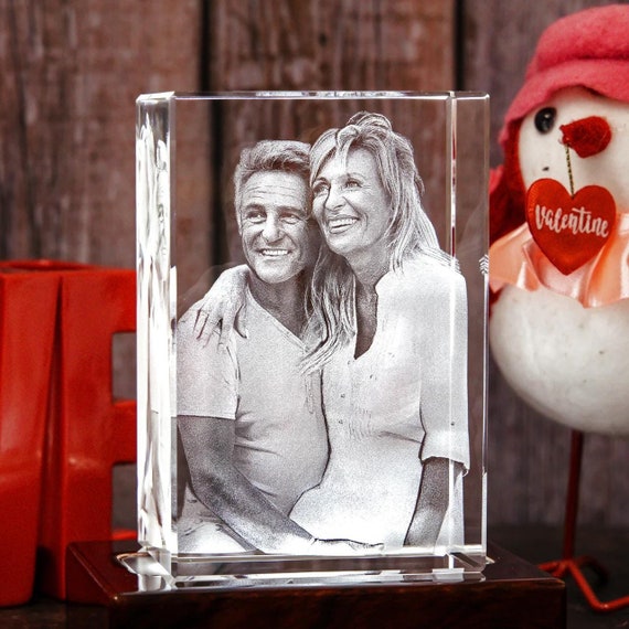 Personalized Valentines Gift for Him, Special Couple Gift, Custom Laser  Etched Portrait, Clear Engraved Glass 3D Photo Crystal Rectangle