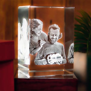 Personalized Birthday Gift for Him, Laser Etched Portrait, Seasonal Decor, Gift for Boyfriend, LED Night Light | 3D Photo Crystal Rectangle