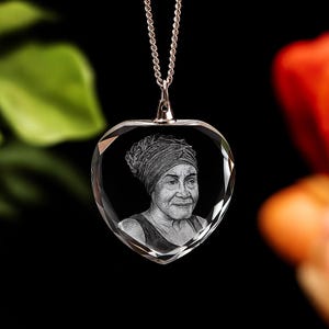 Custom Memorial Jewelry, Personalized Sympathy & Mourning Gift, Grandma Birthday, Laser Engraved Art, Gift for Mom | Photo Crystal Necklace