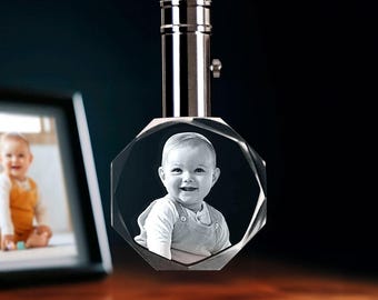 First Mothers Day Keychain, Personalized Baby Photo Crystal Keyring with LED, New Mom Gift