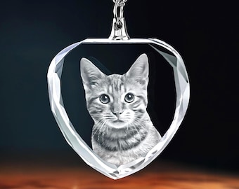 Personalized Pet Photo Crystal Necklace, Cat Memorial Jewelry