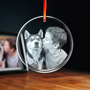Custom Holiday Ornament, Christmas Tree Decoration, Keepsake Gift for Parents, Picture in Glass, Family Photo Gift | Photo Crystal Ornament