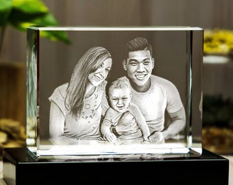 Benutzerdefiniertes Familienporträt, personalisiertes 3D Kristall Muttertagsgeschenk, 4K Lasergravur