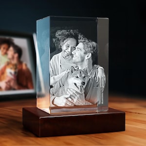 Custom 3D Photo Crystal, 4K HD Photo Glass, Anniversary Gift, Gift for Couple, Holiday Gift Idea, Pet Lovers | 3D Photo Crystal Rectangle
