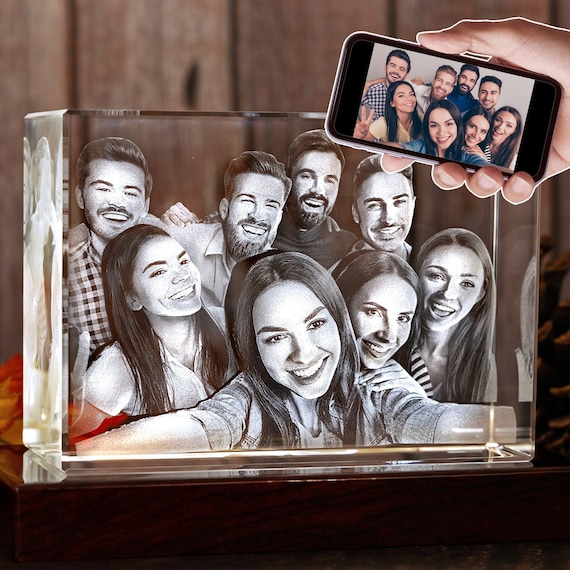 Friend Group Gift, 3D Photo Crystal, Portrait Keepsake for Your Chosen Family - Rectangle