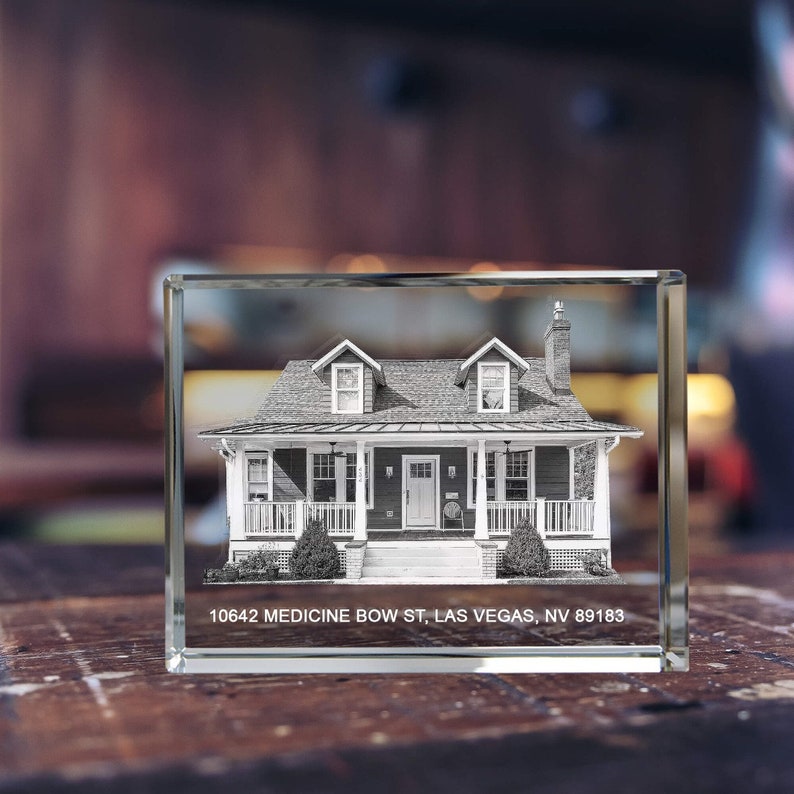 3D Laser Gifts® Personalized Realtor Gift, Custom Home Portrait Art, Housewarming Decor Gift, Real State House 3D Photo Crystal Classic image 2