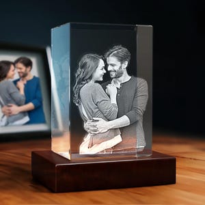 Personalized 4K HD Crystal Photo, 15th Anniversary Gift, Couple Gifts, Laser Engraving, Custom Portrait | 3D Photo Crystal Rectangle