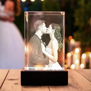Personalized 3D Photo Crystal, Wedding Keepsake, Gift for the Couple, 4K HD Laser Engraving, Housewarming Gift | 3D Photo Crystal Rectangle