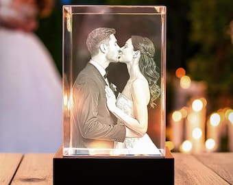 Regalo de aniversario para recién casados, cristal fotográfico 3D personalizado para parejas, decoración para inauguración de casa, recuerdo de boda.