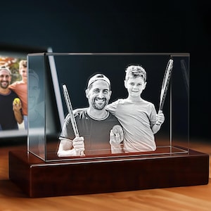 Fathers Day Custom Gift, 3D Crystal Photo, Birthday Gift for Him, Unique Gift for Dad, 3D Laser Etched Glass | 3D Photo Crystal Rectangle