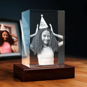 Personalized 3D Photo Crystal, Portrait from Photo, Birthday Gift for Daughter, Holiday Gift, Custom Engraving | 3D Photo Crystal Rectangle