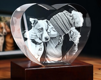 Custom Pet Memorial 3D Photo Crystal, Color-Changing LED Lighted Display, 4K Engraved Keepsake