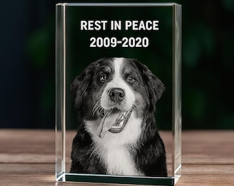 Dog Mom Sympathy Gift, Personalized 3D Photo Crystal, Pet Memorial Portrait, Custom Loss Keepsake