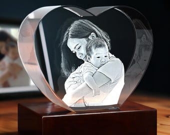 Regalo per la festa della mamma per la moglie, cuore di cristallo 3D personalizzato con foto, ricordo del primo figlio