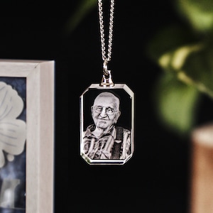 Personalized Memorial Jewelry, Custom Photo Charm, Laser Engraved Picture, Sympathy Keepsake Gift, Remembrance Gift | Photo Crystal Necklace