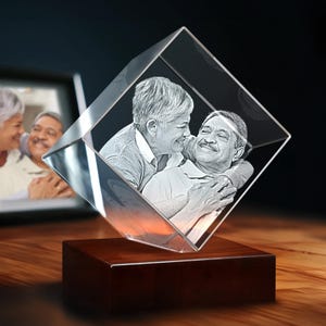 Personalized 3D Photo Crystal, Gift for Grandparents, 50th Anniversary Gift, Tabletop Decor, 4K HD Laser Engraved | 3D Photo Crystal Diamond