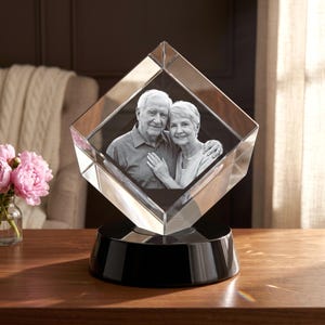 60th Anniversary Gift for Parents, Personalized 3D Photo Crystal, Wedding Portrait Keepsake - Cube