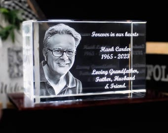 Dad Memorial Gift, Personalized 3D Photo Crystal, Loss of Father Remembrance Keepsake for Family